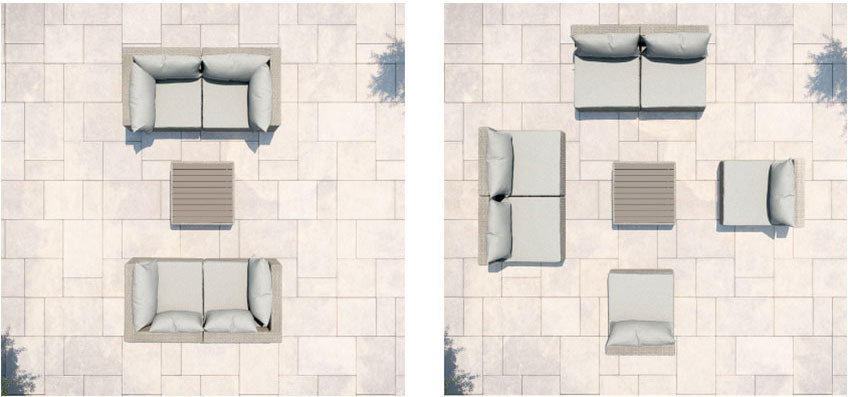Idées de configuration de modules de canapé sur un petit patio 